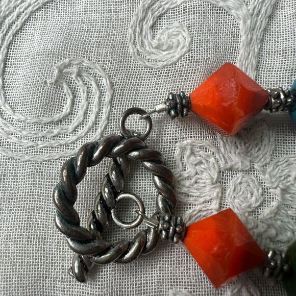 VTG Sterling Silver Multi- Genuine Stone Southwest Chunky Necklace 18” - Picture 4 of 4